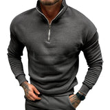 Men's Casual Plus Fleece Solid Color Long-sleeved Half-zipper POLO Sweater 69573408X