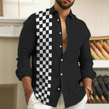 Men's Vintage Checkerboard Lapel Shirt 70443179TO