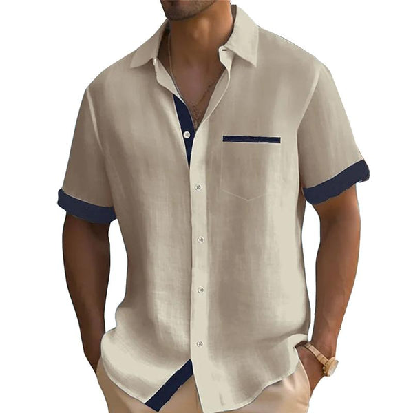 Men's Casual Lapel Color Block Short-sleeved Shirt 48593447X