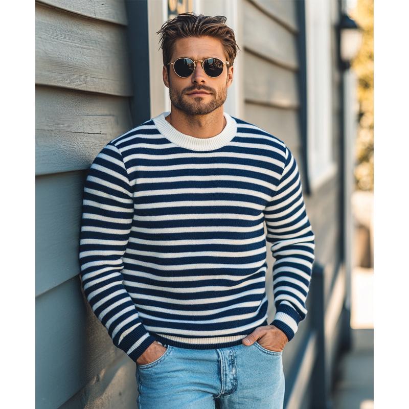 Men's Striped Knit Crew Neck Slim Fit Sweater 58710573Y