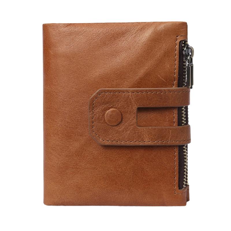 Men's Genuine Leather Double Zipper Multi-Card Slot Vintage Card Holder Wallet 58897233U