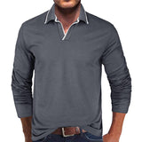 Men's Colorblock Line Trim Long Sleeve Loose Polo Shirt 60634930Z