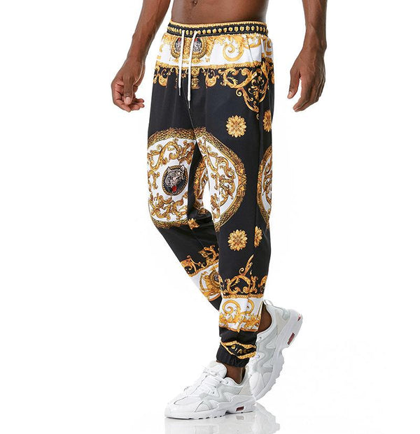 Men's Retro Palace Style Printed Casual Drawstring Trousers 81729414TO