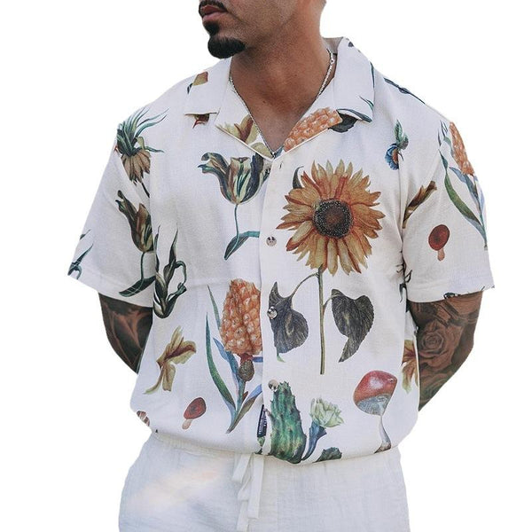 Men's Casual Flower Print Loose Breathable Short Sleeve Shirt 34495128M
