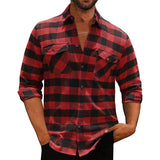 Men's Casual Vintage Check Lapel Long Sleeve Shirt 24492922Y