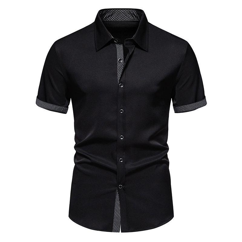 Men's Polka Dot Print Patchwork Lapel Short-Sleeved Shirt 39041293Y