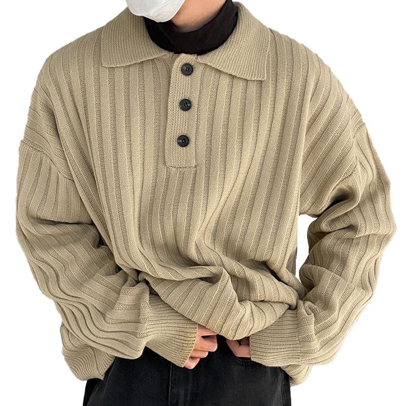 Men's Loose Casual Lapel Pit Striped Sweater 99042435X