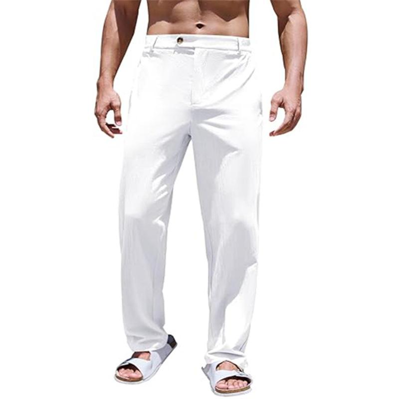 Men's Cotton and Linen Casual Outdoor Breathable Beach Pants 36728281X