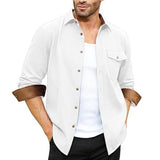 Men's Vacation Solid Color Long Sleeve Lapel Shirt 50721253X