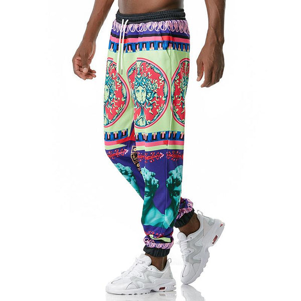 Men's Retro Palace Style Printed Casual Drawstring Trousers 75243782TO