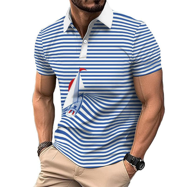Men's Casual Striped Sailing Polo Shirt 37091283TO