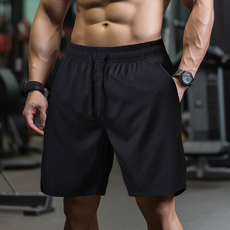 Men's Solid Color Elastic Waist Straight Fitness Sports Shorts 74223196Z