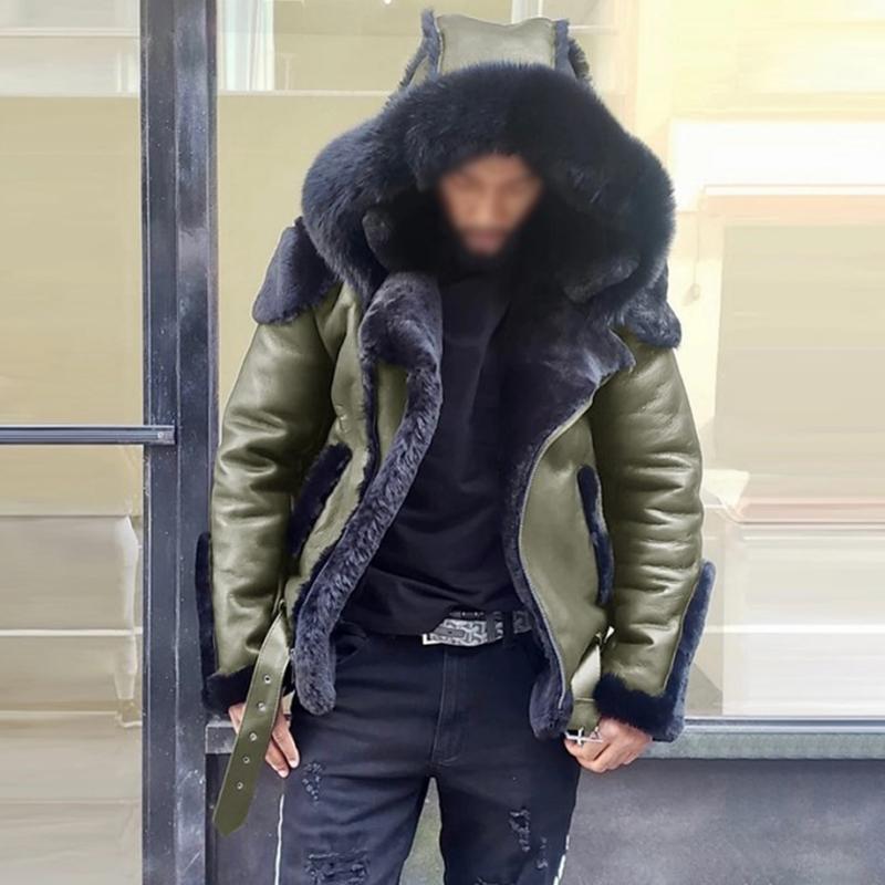 Giacca da motociclista con cerniera in pelliccia sintetica spessa vintage da uomo 69573356M