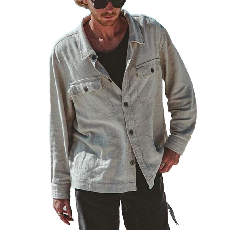 Einfarbiges Langarmhemd mit Revers für Herren mit mehreren Taschen 77310747X