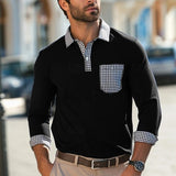 Men's Lapel Plaid Stitching Long Sleeve POLO Shirt 38535473X