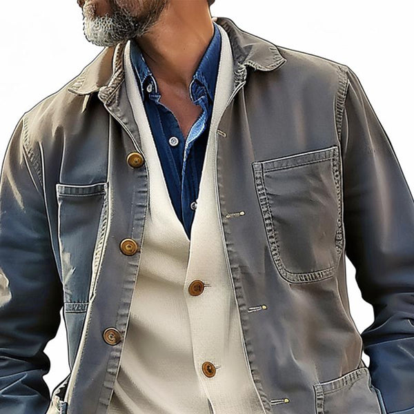 Men's Cotton Multi-Pocket Single-Breasted Thin Jacket 71347924Y