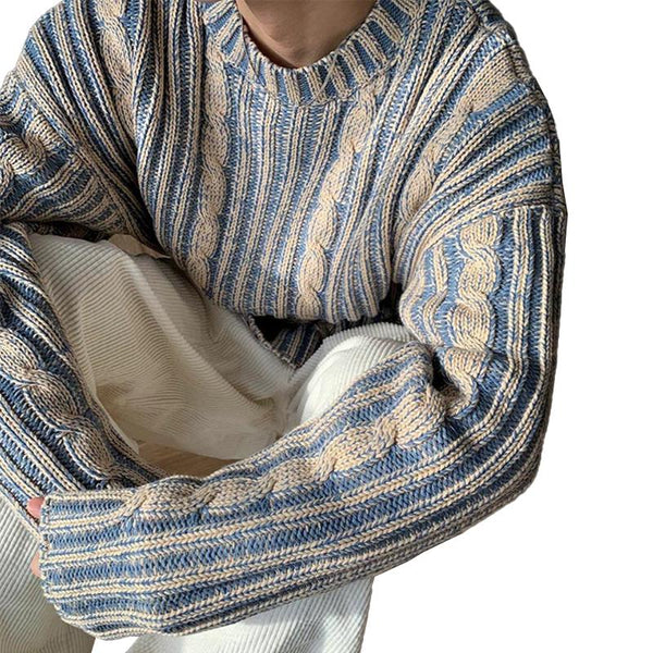 Men's Vintage Contrasting Crew Neck Knitted Pullover Sweater 90835864M