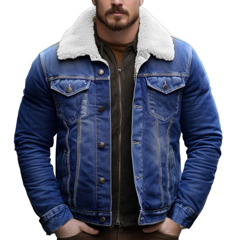 Giacca in denim a maniche lunghe isolata in pile Teddy casual da uomo 23410323Y