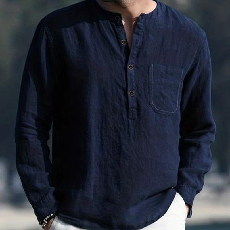 Men's Dark Blue Round Neck Long Sleeve T-shirt 94435945U