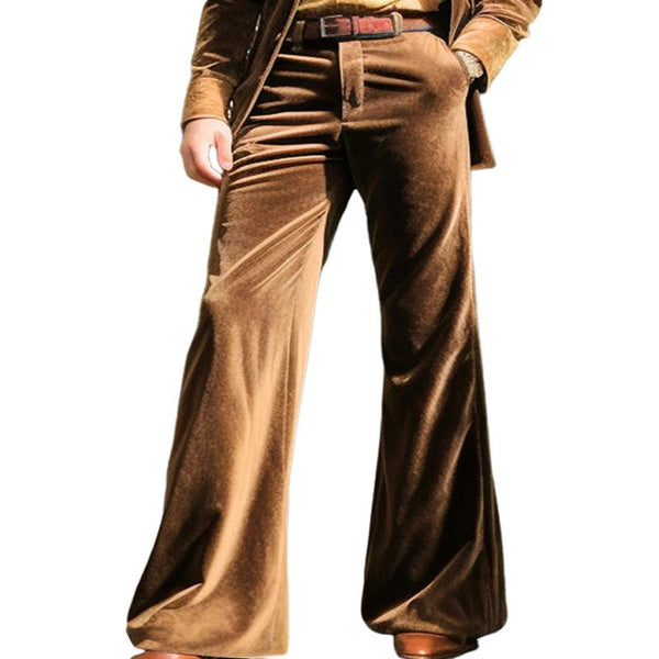 Men's Solid Color Vintage Velvet Loose Flared Suit Pants 66423582X