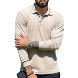 Men's Casual Lapel Solid Color Long Sleeve Polo Shirt 69584762M