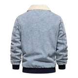 Men's Vintage Fleece Warm Lapel Single Breasted Denim Jacket 56398504M