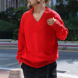 Men's Casual V-Neck Solid Color Knitted Pullover Sweater 65599432M