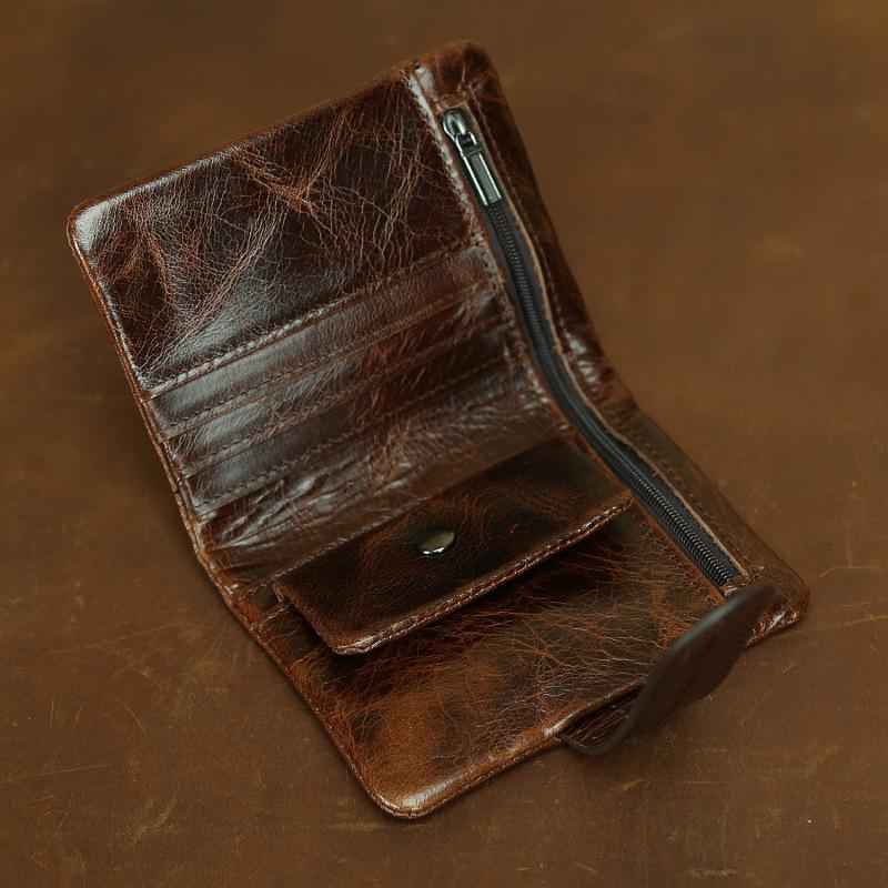 Men's Vintage Waxed Top Layer Cowhide Wallet 51658703U