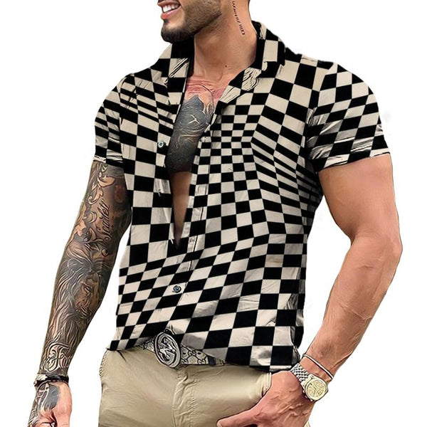 Men's Casual Irregular Checkerboard Short-sleeved Shirt 05603485TO
