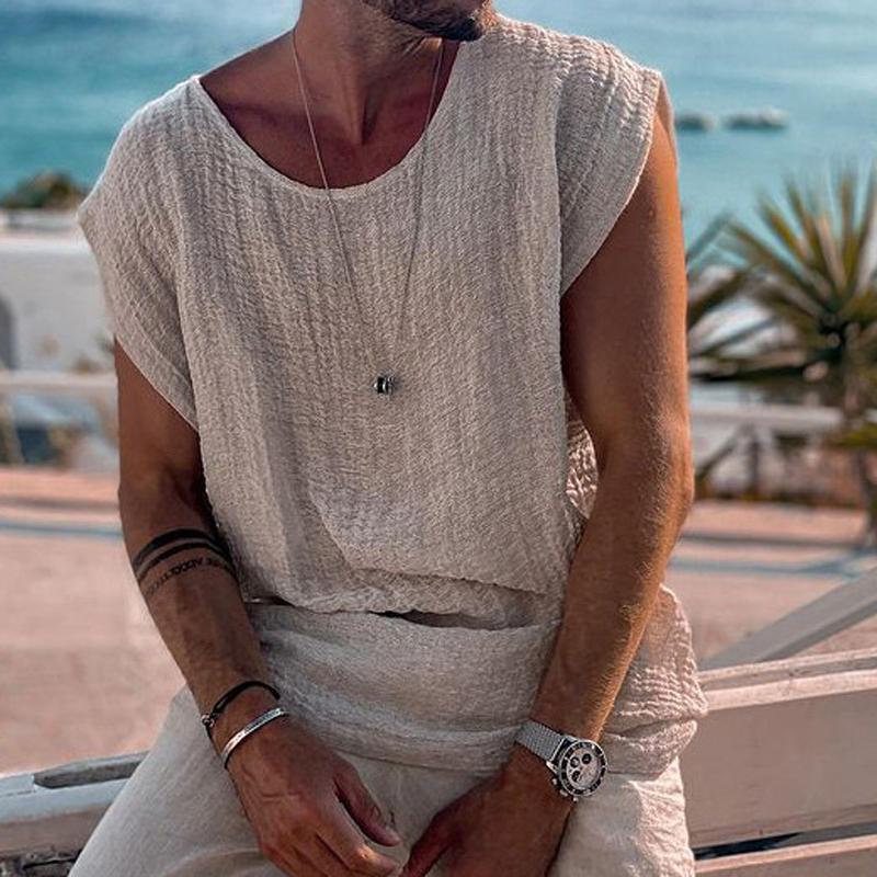 Men's Casual Solid Color Loose Round Neck Tank Top 35575042M