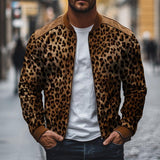 Men's Vintage Casual Leopard Print Zip-Up Bomber Jacket 71306090TO