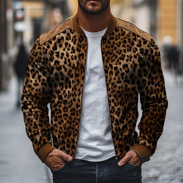 Men's Vintage Casual Leopard Print Zip-Up Bomber Jacket 71306090TO