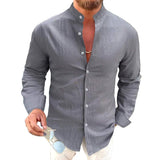 Men's Casual Solid Color Stand Collar Long Sleeve Shirt 50375285TO