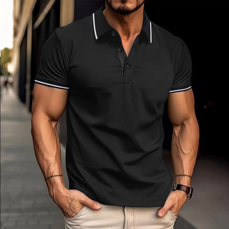Men's Casual Solid Color Lapel Short Sleeve POLO Shirt 32883346Y