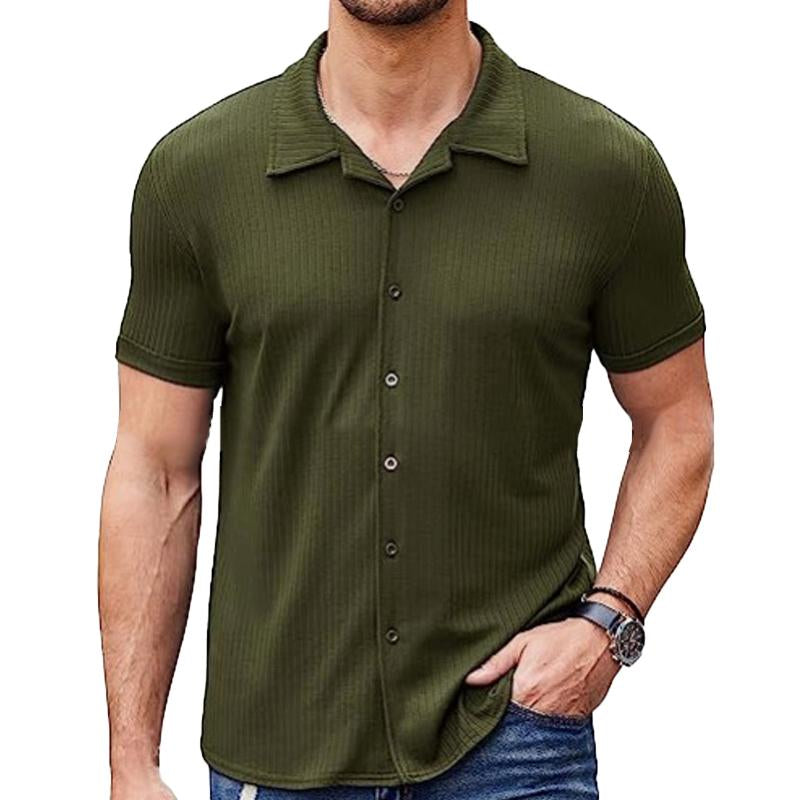 Men's Casual Lapel Solid Color Short Sleeve Shirt 39288410Y