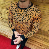 Men's Sexy Leopard Print Round Neck Long Sleeve T-shirt 36754269TO