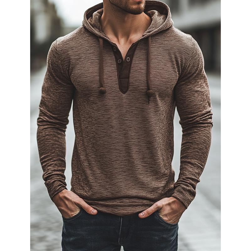 Men's Casual Button Hooded Long Sleeve T-Shirt 13247656Y