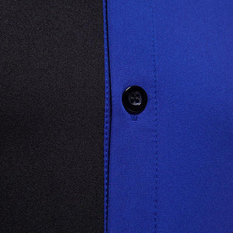 Men's Fashion Color Block Patchwork Lapel Long Sleeve Shirt 45869826M