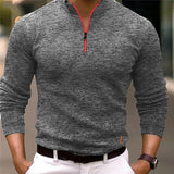 Men's Casual Mixed Color Zipper Stand Collar Long Sleeve Polo Shirt 86164561Y