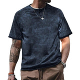 Men's Vintage Washed Henley Collar Loose Short Sleeve T-Shirt 0374669M