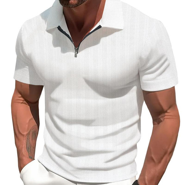 Men's Casual Striped Lapel Zipper Short Sleeve Polo Shirt 81188798M