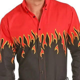 Men's Flame Print Resort Lapel Long Sleeve Shirt 90963121X