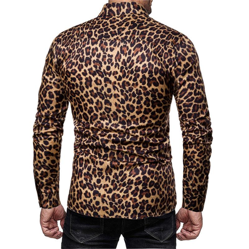 Men'S Casual Leopard Print Lapel Long Sleeve Shirt 42462002Y