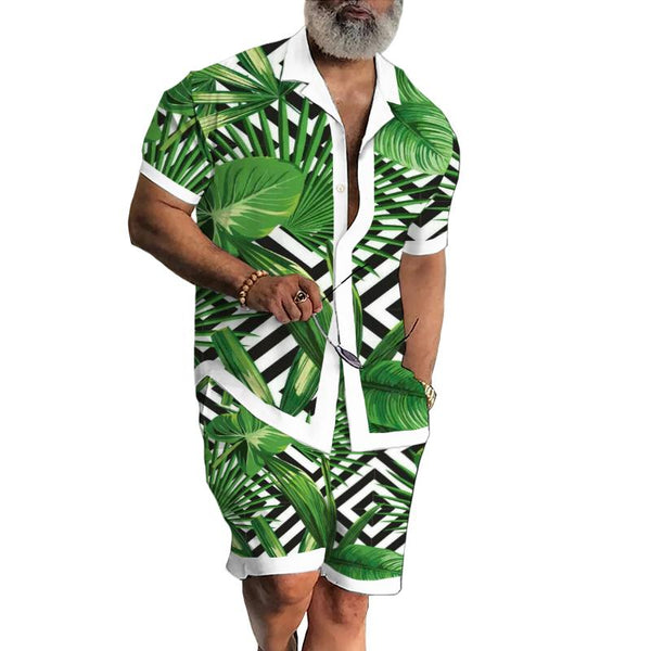 Men's Vintage Rainforest Hawaiian Print Two-Piece Set 67500939TO