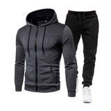 Men's Classic Casual Autumn and Winter Hooded Long Sleeve Hoodie Elastic Waist Sweatpants Set 57040185K