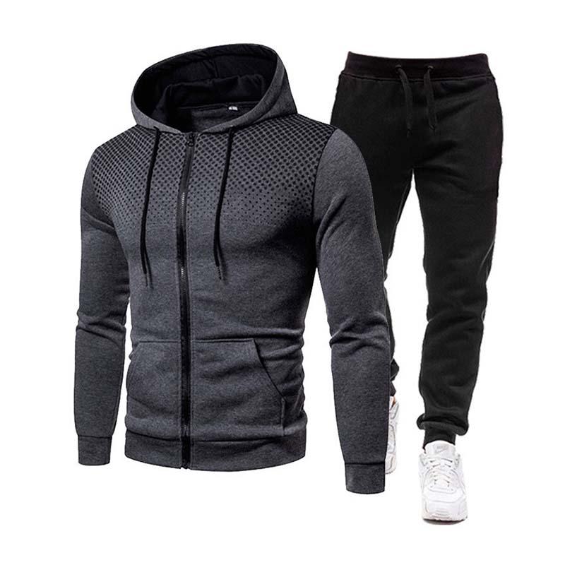 Men's Classic Casual Autumn and Winter Hooded Long Sleeve Hoodie Elastic Waist Sweatpants Set 57040185K