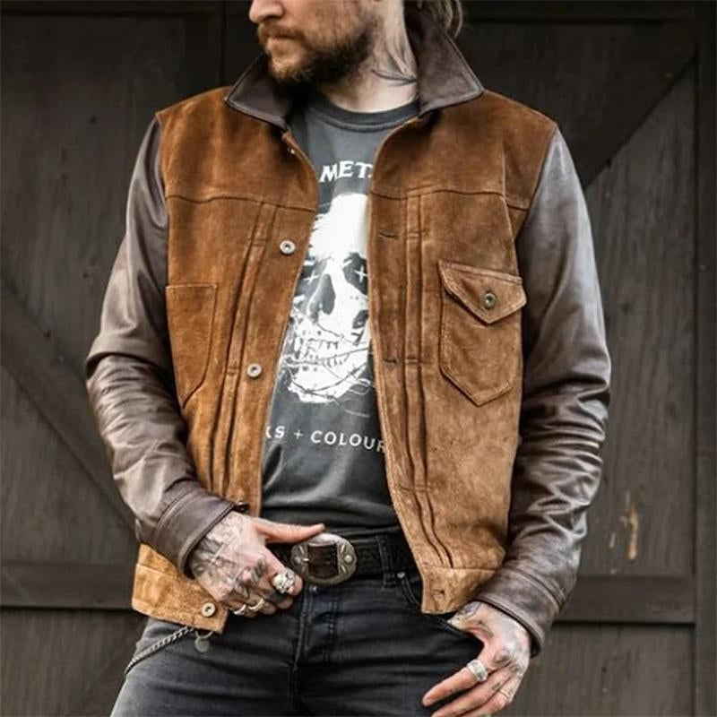Men's Vintage Suede PU Patchwork Lapel Jacket 66261844X