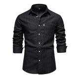 Men's Solid Color Casual Long Sleeve Denim Shirt 04585053X