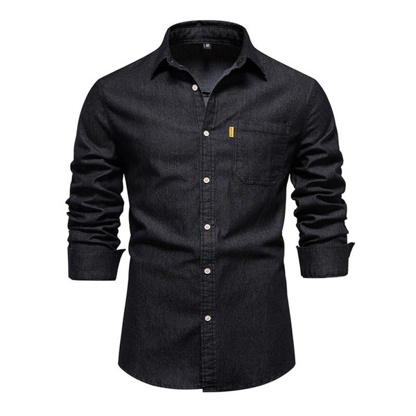 Men's Solid Color Casual Long Sleeve Denim Shirt 04585053X