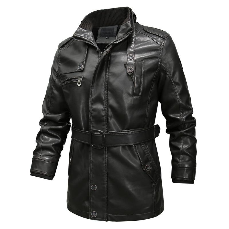 Men's Solid Color Stand Collar Motorcycle PU Leather Coat 24532986X